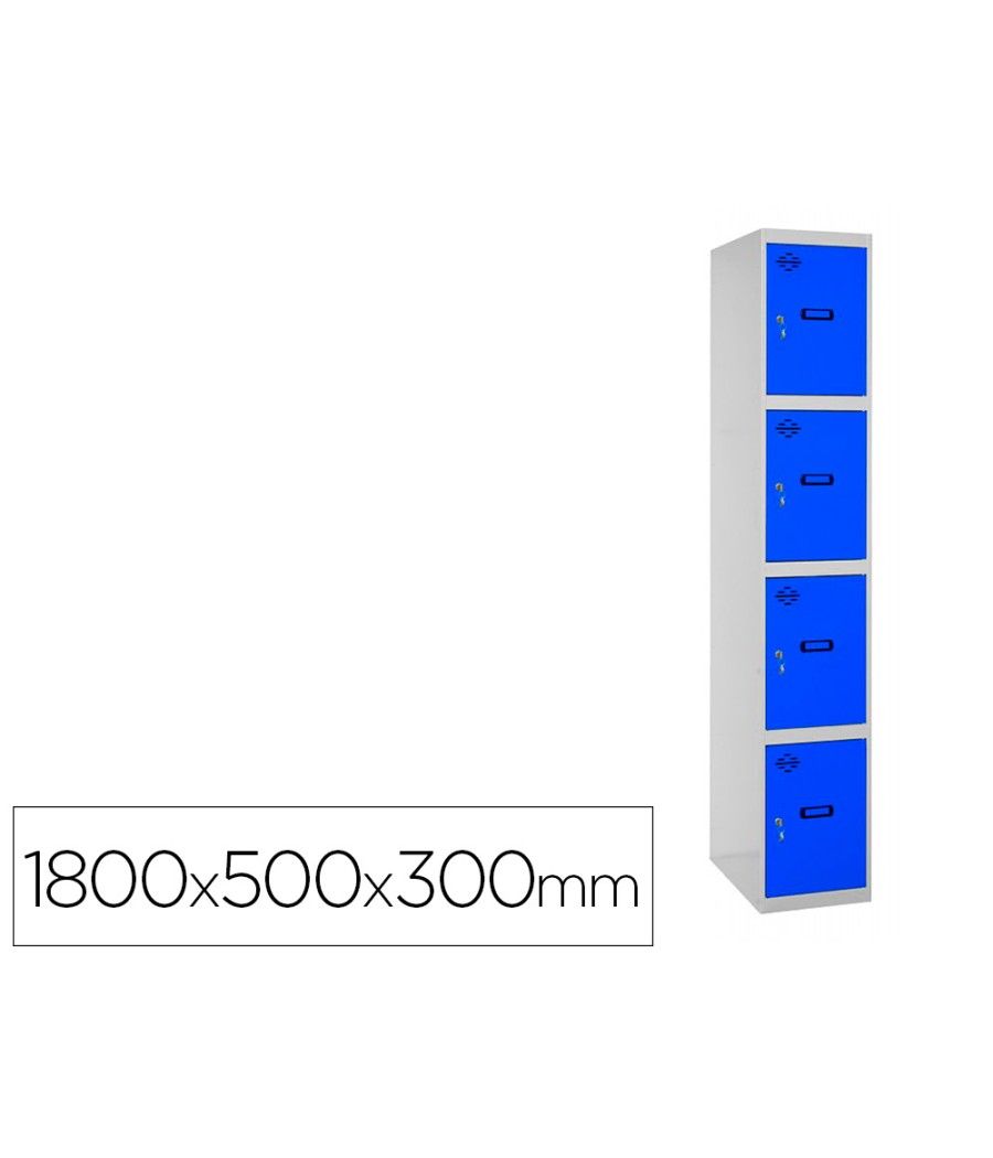 Taquilla metálica simonlocker 4 puertas con cerradura respiradero y etiquetero gris/azul 1800x500x300 mm - Imagen 1