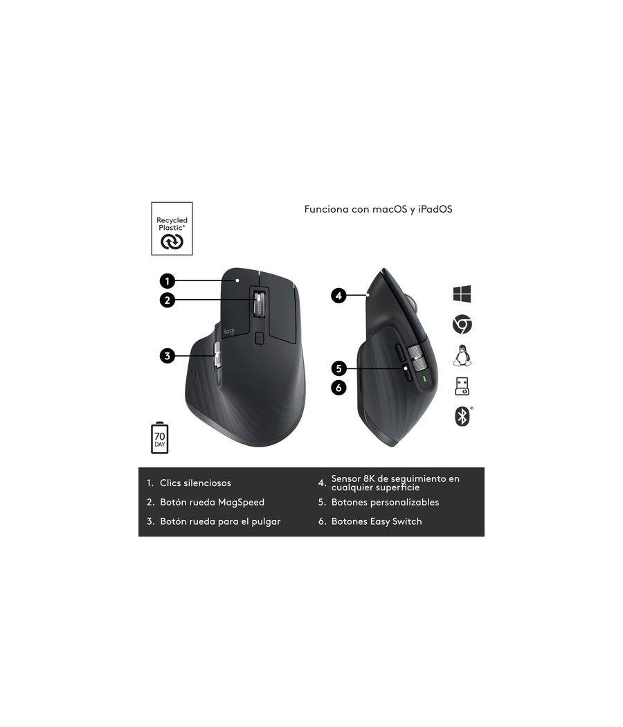 Logitech MX Master 3S ratón mano derecha RF inalámbrica + Bluetooth Óptico 8000 DPI - Imagen 5