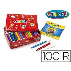 Rotulador carioca color kit caja metálica de 100 unidades surtidas + album colorear - Imagen 1