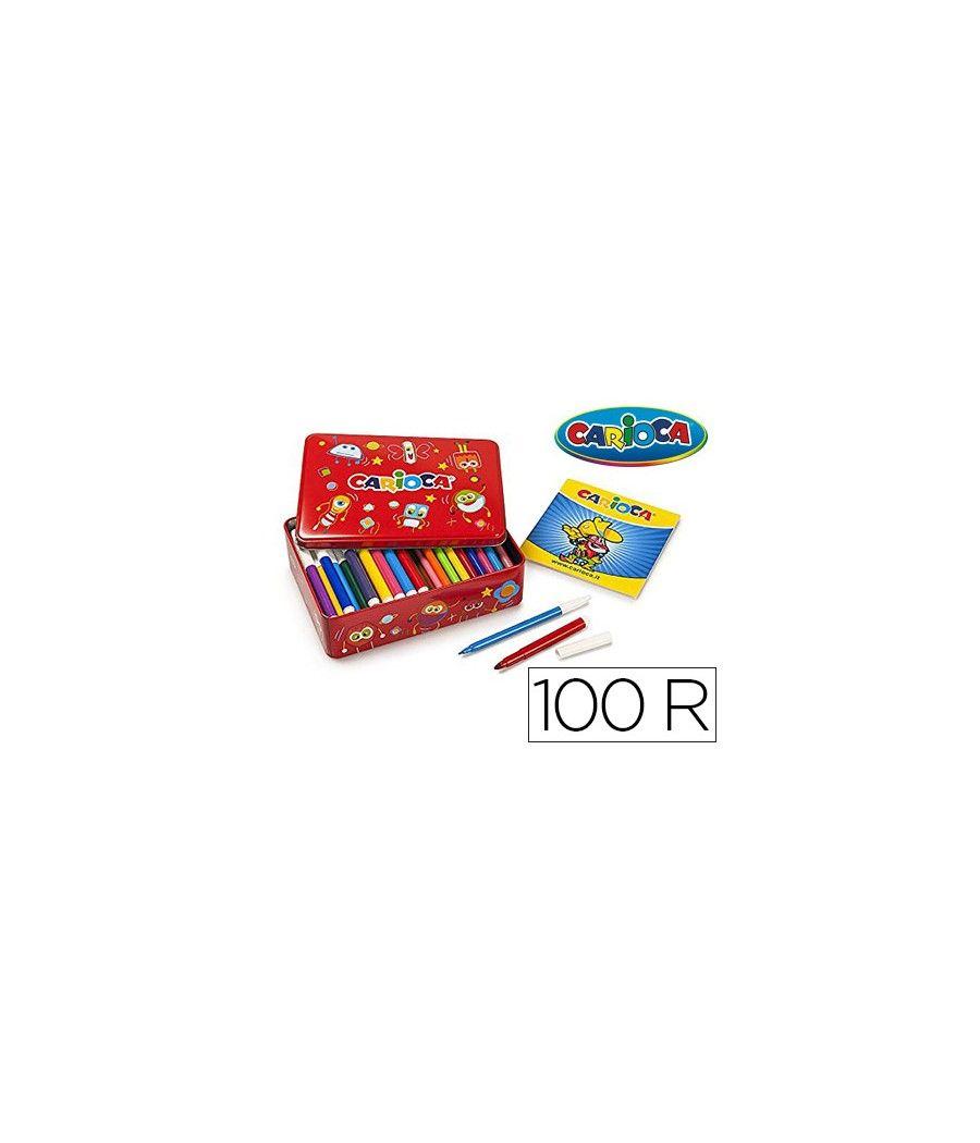 Rotulador carioca color kit caja metálica de 100 unidades surtidas + album colorear - Imagen 1