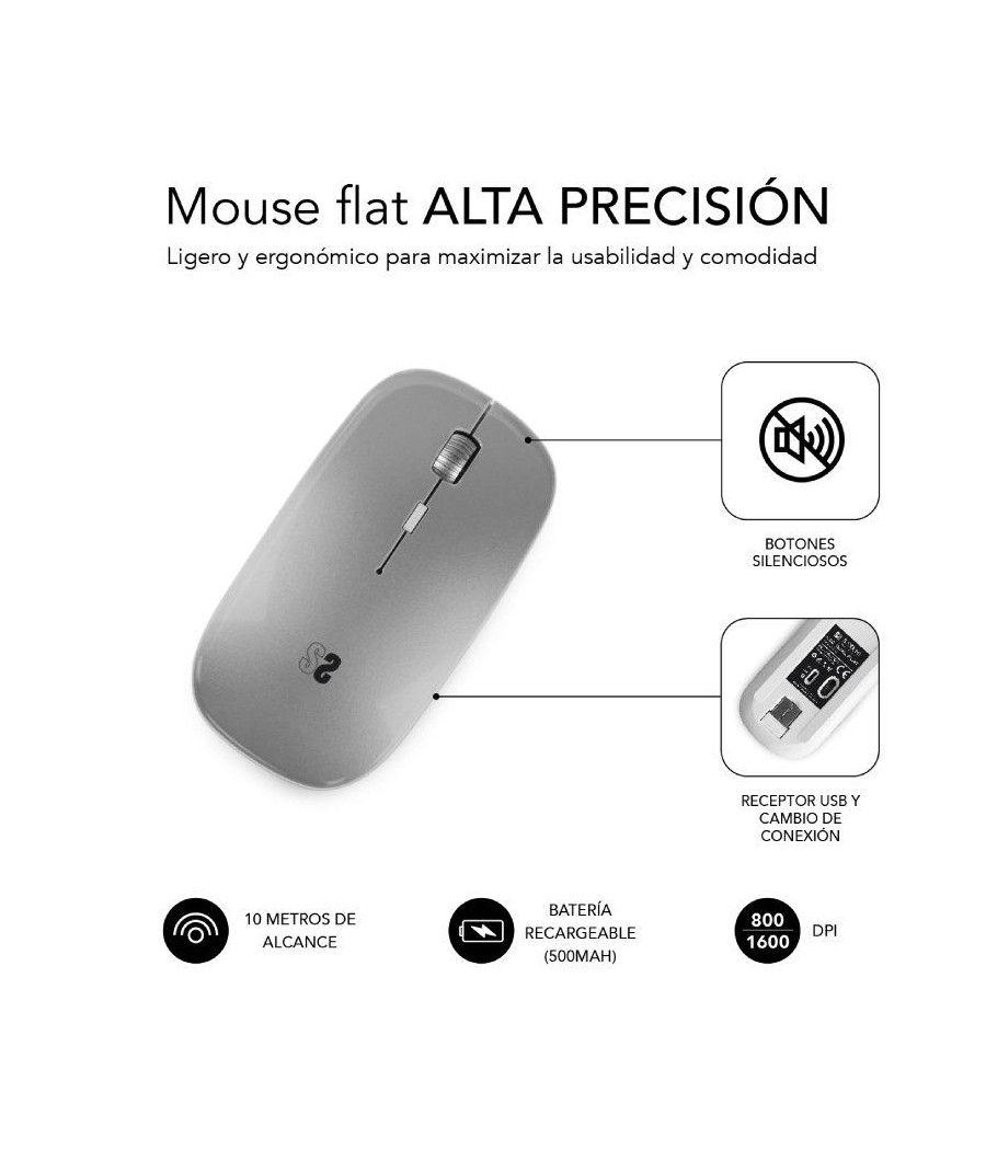 Ratón inalámbrico por bluetooth subblim dual flat/ batería recargable/ hasta 1600 dpi/ plata - Imagen 2