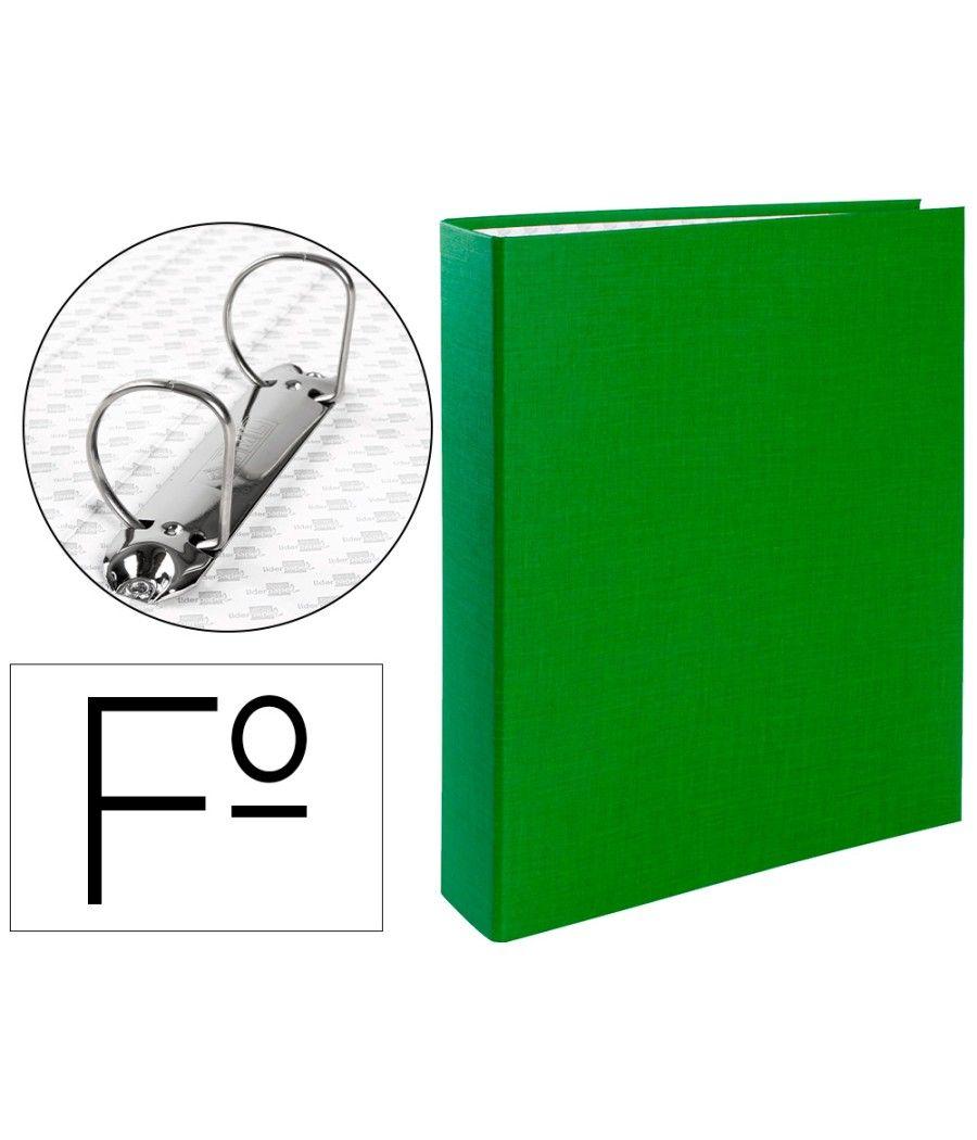 Carpeta de 2 anillas 40mm mixtas liderpapel folio cartón forrado paper coat compresor plástico verde - Imagen 1