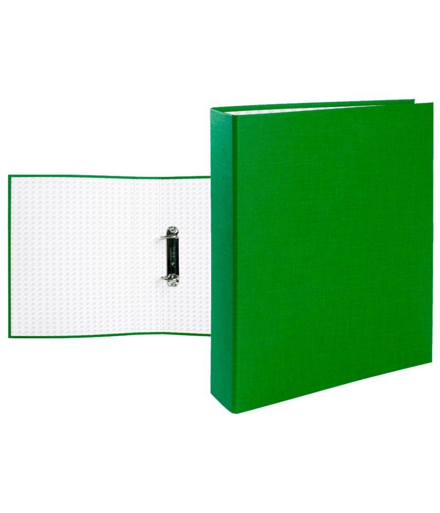 Carpeta de 2 anillas 40mm mixtas liderpapel folio cartón forrado paper coat compresor plástico verde - Imagen 2