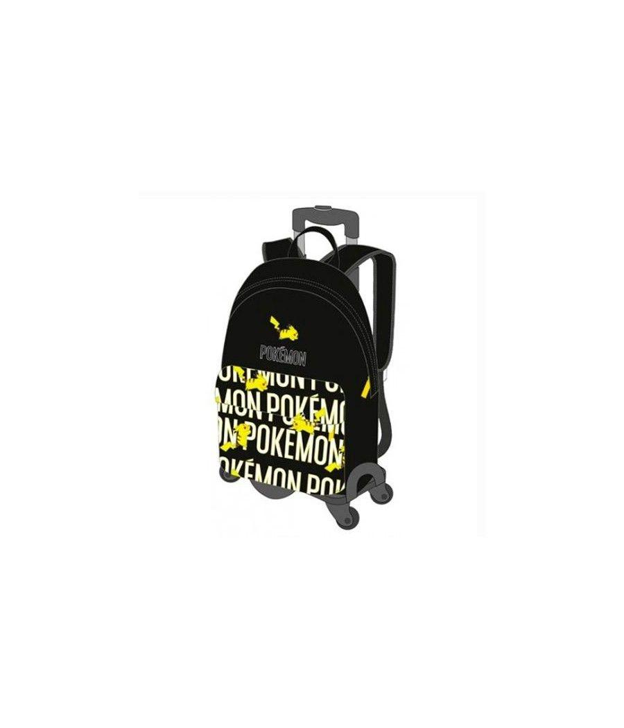 Toybags mochila pokemon pikachu mochila adaptable con trolley de 4 ruedas giratorias multidireccionales doble compartimento 3 bo