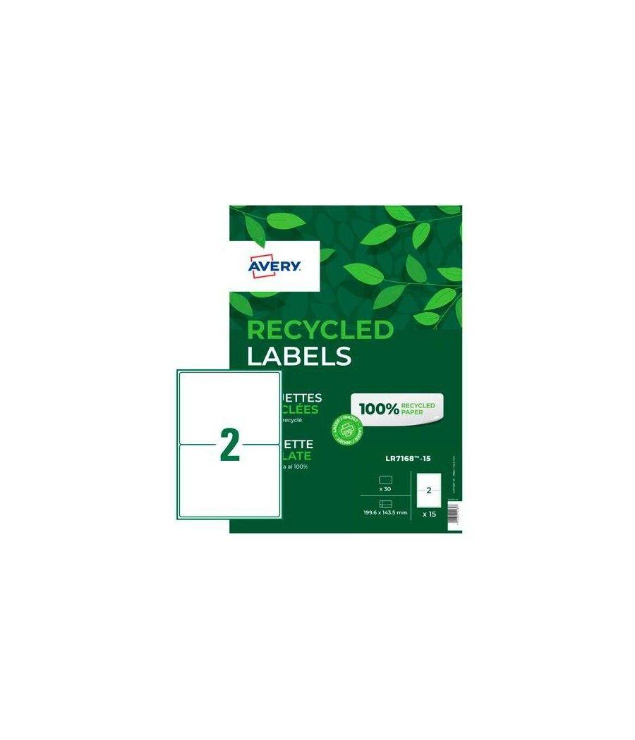 Avery pack 15 hojas x2 etiquetas 199,6x143,5mm para envÍos inkjet/lÁser 100% reciclado blanco