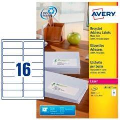 Avery pack 100 hojas x16 etiquetas 99,1x33,9mm para envÍos inkjet/lÁser 100% reciclado blanco