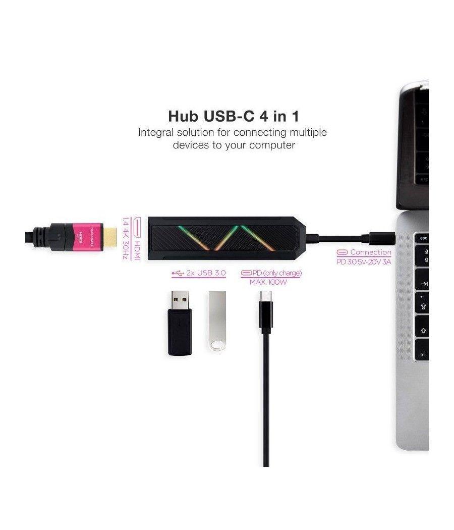 Hub usb 3.1 tipo-c nanocable 10.16.0401/ 2 puertos usb/ 1 usb tipo-c/ 1 hdmi/ negro