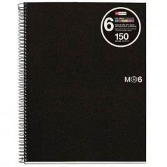 Miquelrius cuaderno espiral 150h a5 5x5mm 70gr 2 taladros microperforado 6 bandas color tapa pp negro