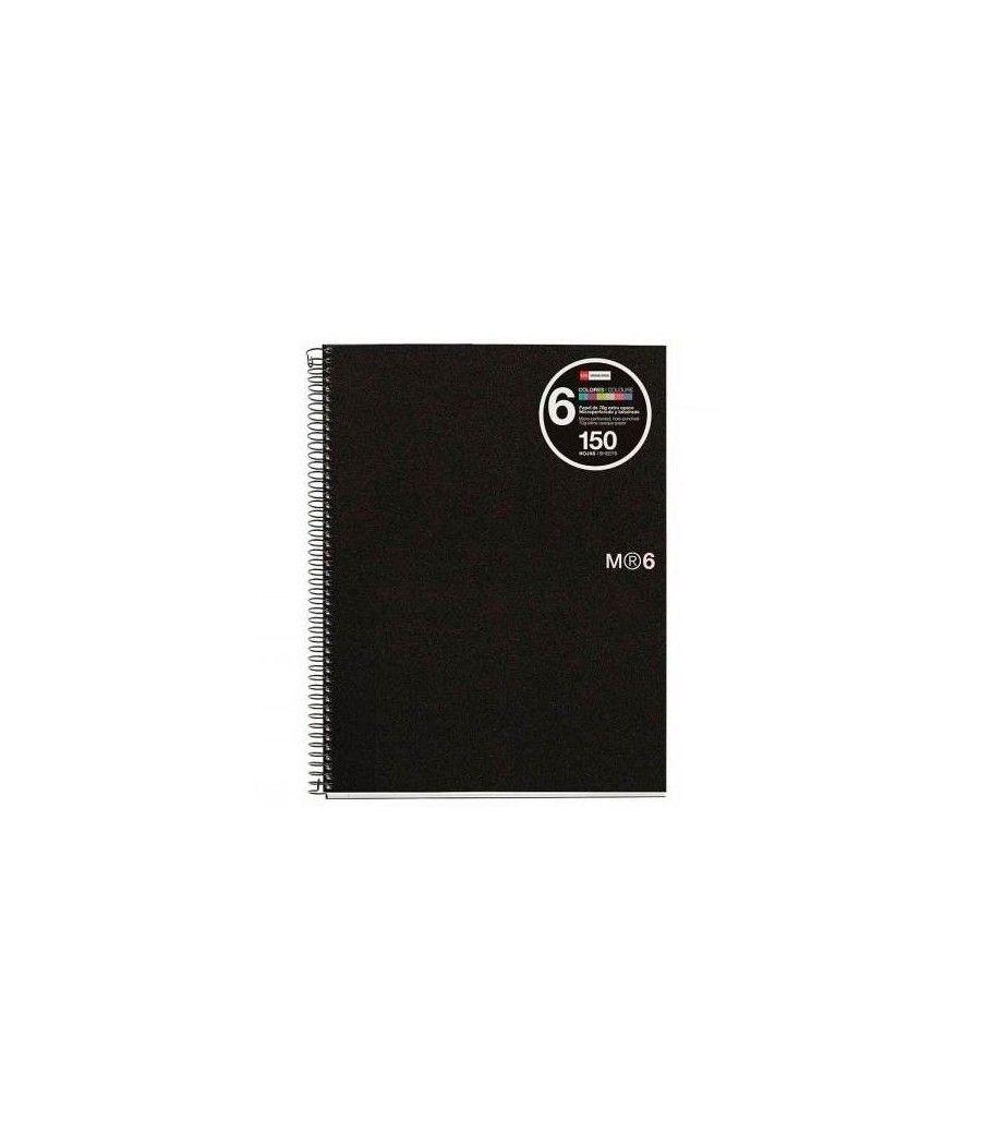 Miquelrius cuaderno espiral microperforado 150 hojas 5x5 tapas polipropileno y 6 franjas de color a5 negro -5u-