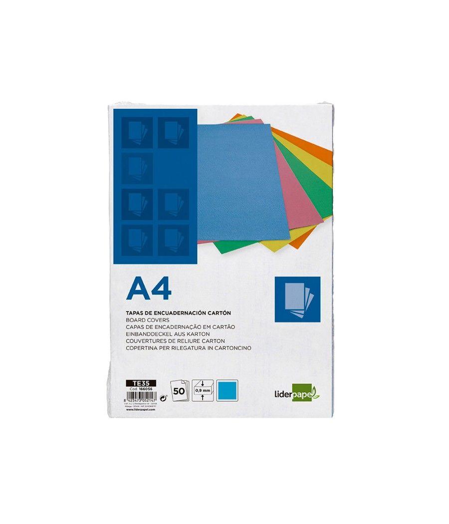 Tapa encuadernación liderpapel cartón a4 0,9mm azul flúor paquete de 50 unidades