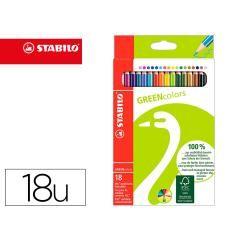 Lápices de colores stabilo green colors con certificado fsc estuche cartón de 18 unidades colores surtidos