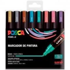 Posca marcador pc-5m/8c pintura no permanente punta bala 1,8 - 2,5 mm c/surtidos -estuche 8u-