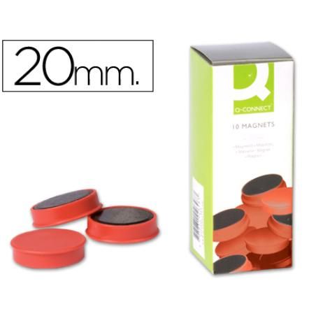 Imanes para sujecion q-connect ideal para pizarras magnéticas20 mm rojo -caja de 10 imanes