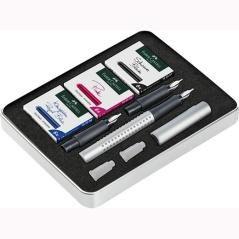 Faber castell estuche regalo metÁlico set de caligrafÍa con pluma estilogrÁfica grip 2011 + accesorios