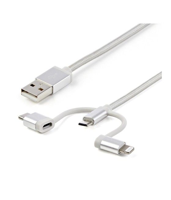StarTech.com Cable Trenzado de 1m USB a Lightning USB-C y Micro USB - Cable Cargador para Teléfono Móvil iPhone iPad Tablet - Im