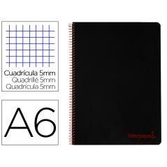 Cuaderno espiral liderpapel a6 micro wonder tapa plástico 120h 90 gr cuadro 5mm 4 bandas color negro