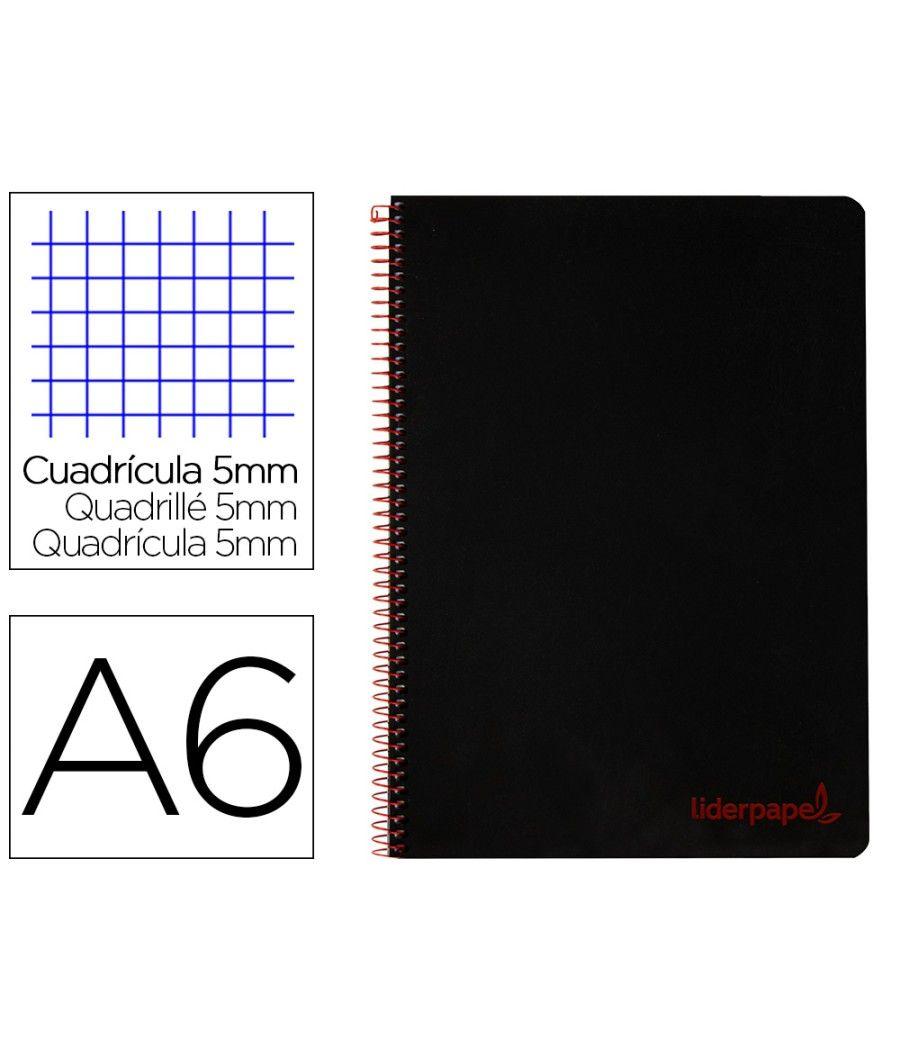 Cuaderno espiral liderpapel a6 micro wonder tapa plástico 120h 90 gr cuadro 5mm 4 bandas color negro