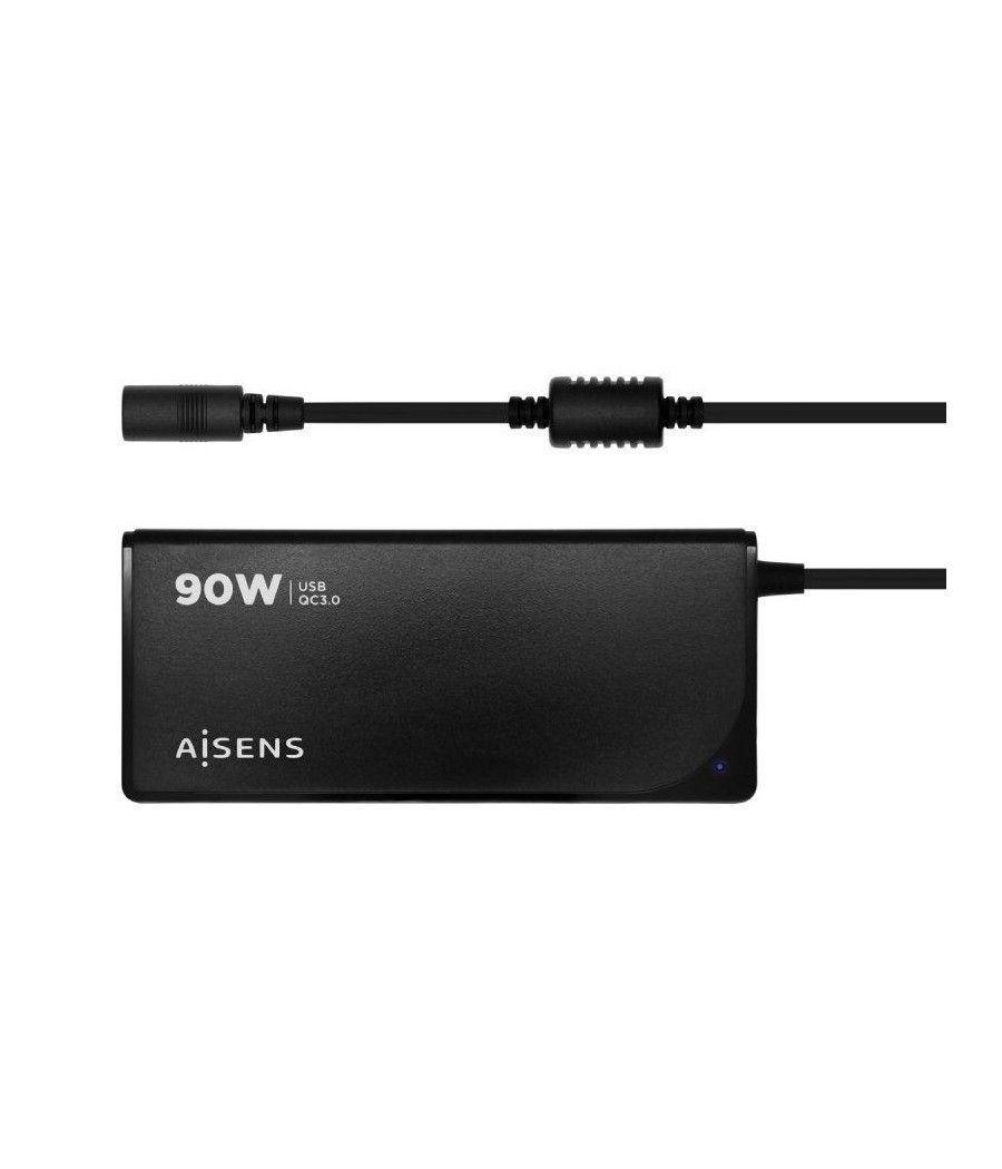 Cargador de portátil aisens aslc-90wauto-bk/ 90w/ automático/ 12 conectores/ voltaje 15-20v/ 1 usb qc3.0