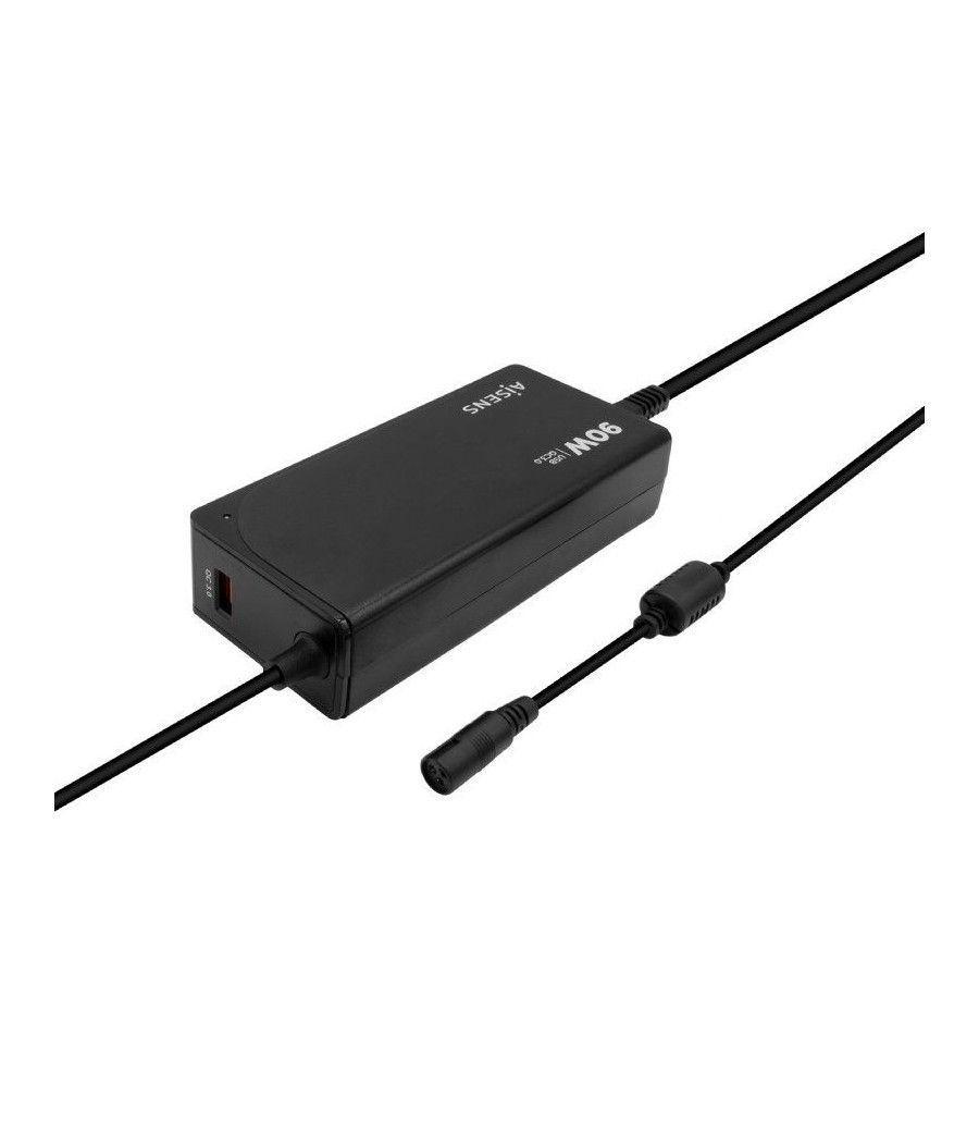 Cargador de portátil aisens aslc-90wauto-bk/ 90w/ automático/ 12 conectores/ voltaje 15-20v/ 1 usb qc3.0