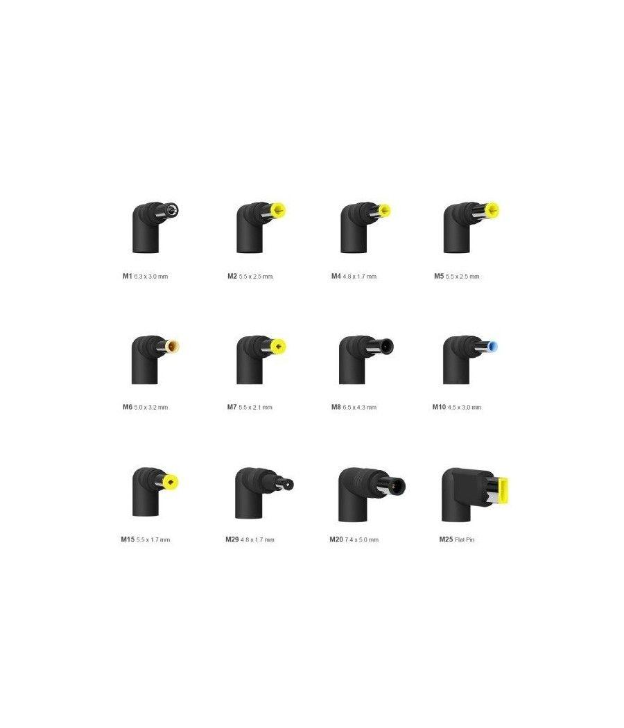 Cargador de portátil aisens aslc-90wauto-bk/ 90w/ automático/ 12 conectores/ voltaje 15-20v/ 1 usb qc3.0