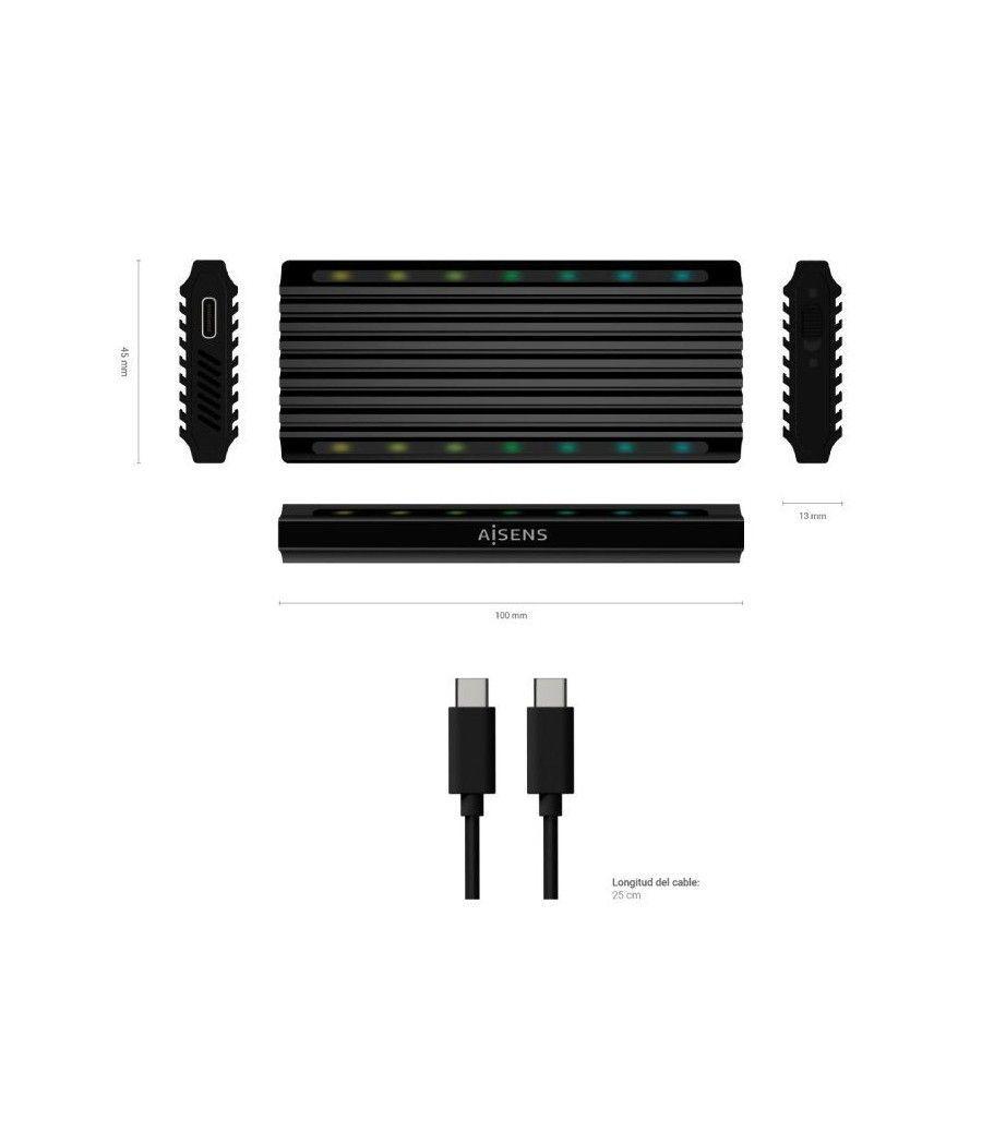 Caja externa para disco ssd m.2 sata/nvme aisens asm2-rgb012b/ usb 3.2/ sin tornillos