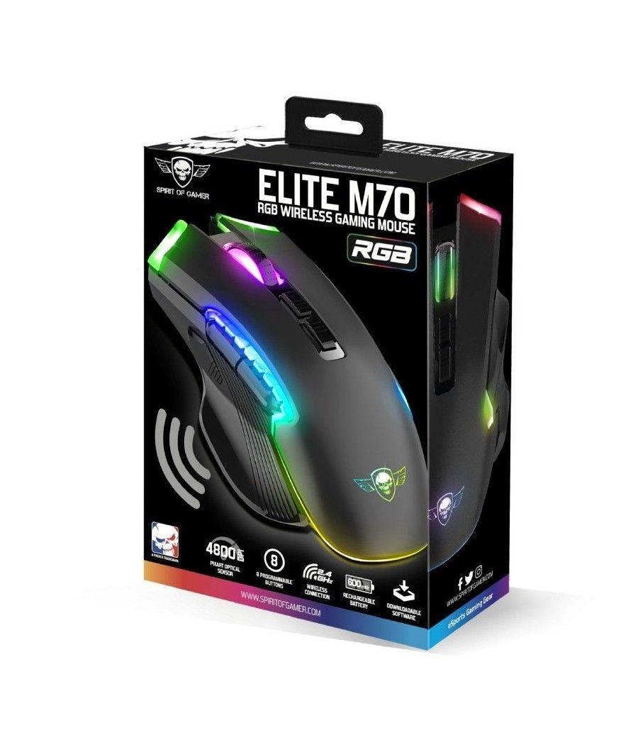 Ratón gaming inalámbrico spirit of gamer elite m70/ batería recargable/ hasta 4800 dpi