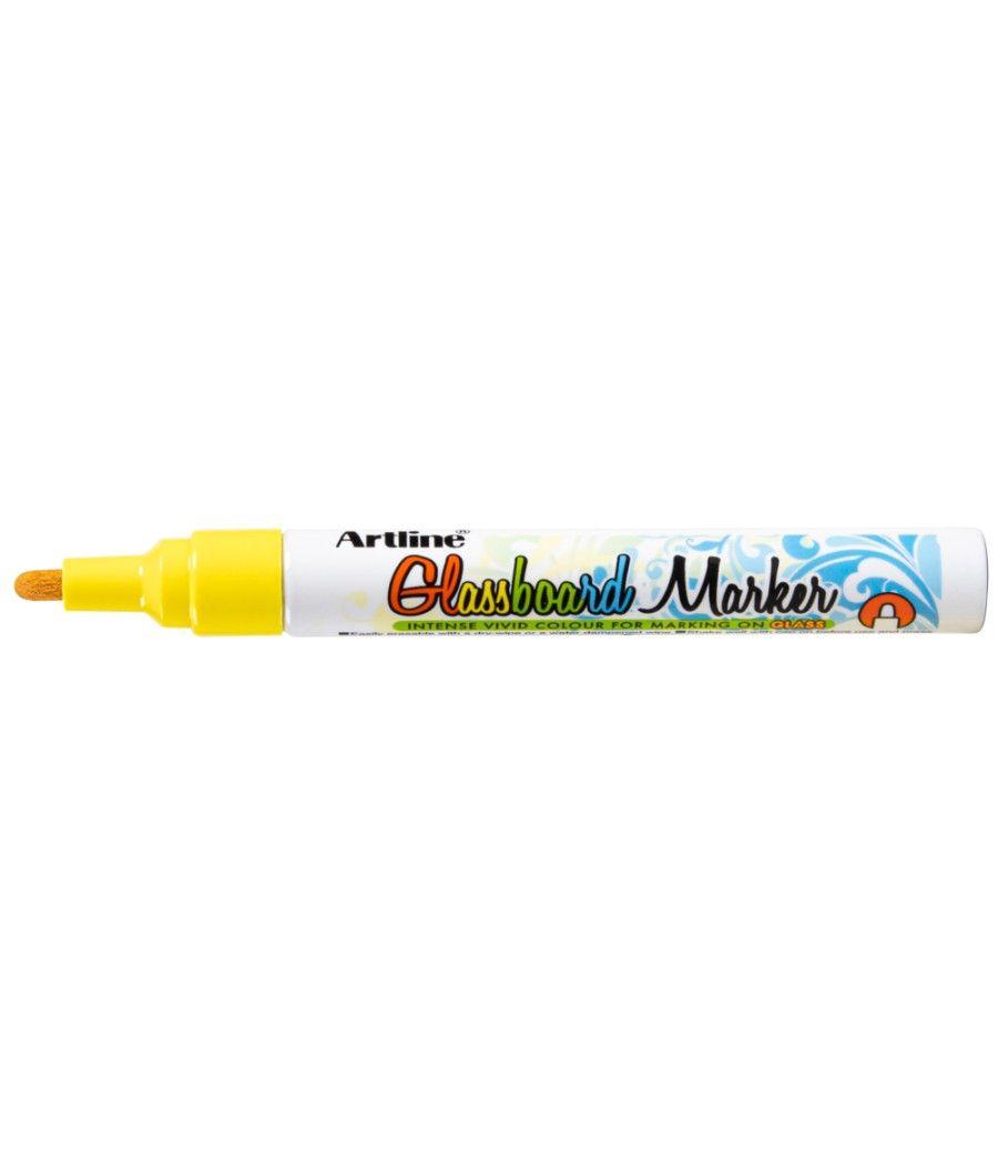 Rotulador artline glass marker especial cristal borrable en seco o humedo color amarillo flúor pack 12 unidades