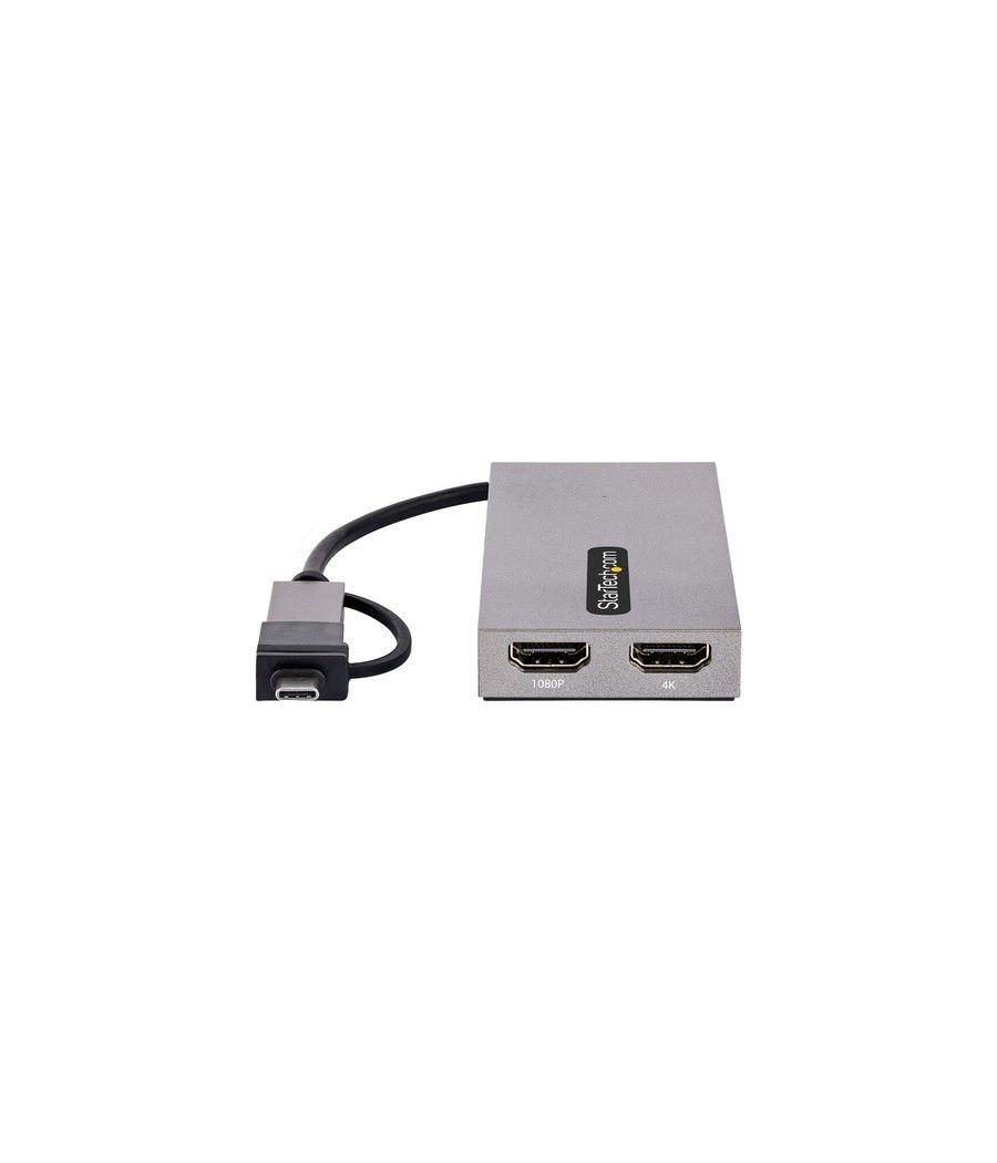 StarTech.com Adaptador de USB a HDMI Doble, USB A/C a 2 Pantallas HDMI (1x 4K30Hz, 1x 1080p), Dongle Integrado USB-A a C, Cable 