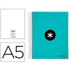 Cuaderno espiral liderpapel a5 micro antartik tapa forrada120h 100 gr liso 5 bandas 6 taladros color menta