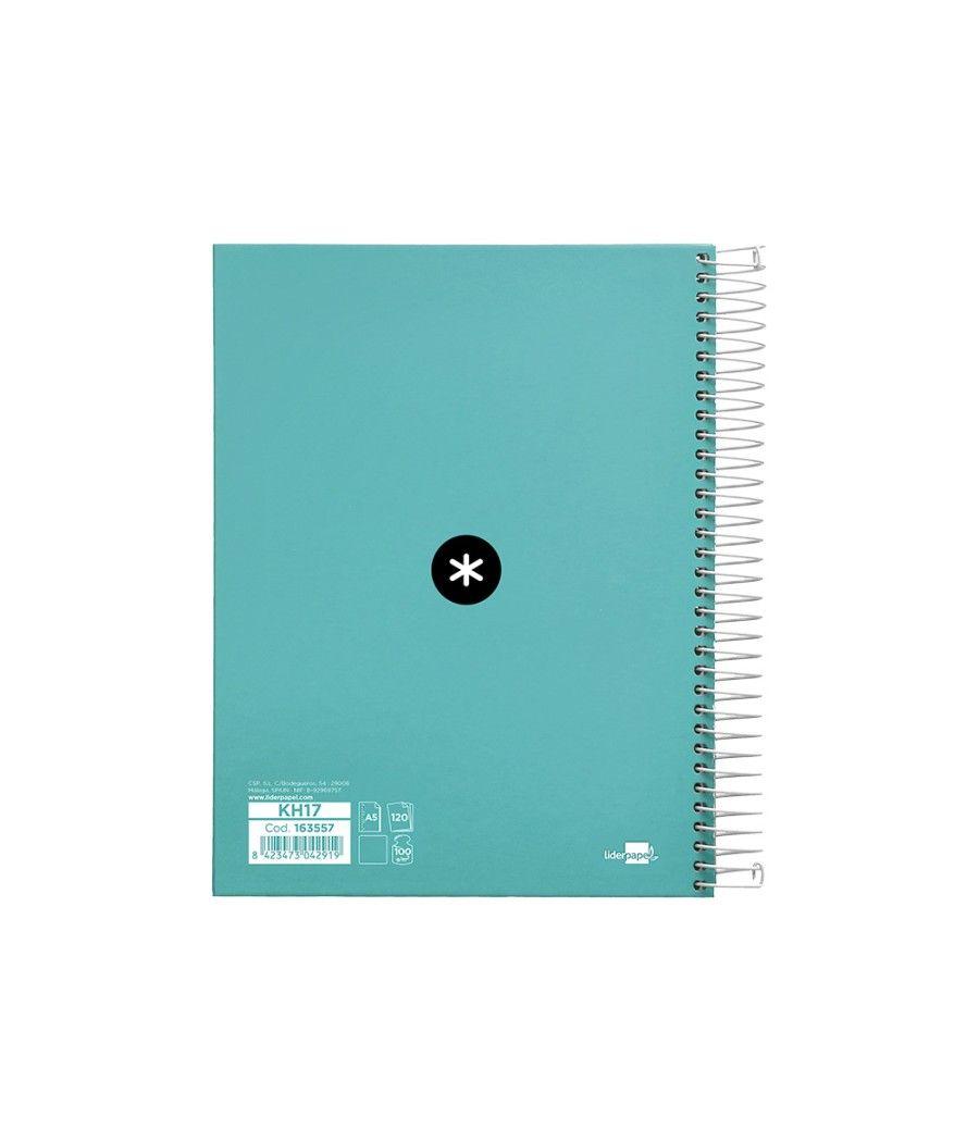 Cuaderno espiral liderpapel a5 micro antartik tapa forrada120h 100 gr liso 5 bandas 6 taladros color menta