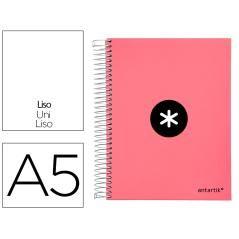 Cuaderno espiral liderpapel a5 micro antartik tapa forrada120h 100 gr liso 5 bandas 6 taladros color coral