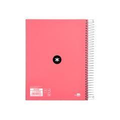 Cuaderno espiral liderpapel a5 micro antartik tapa forrada120h 100 gr liso 5 bandas 6 taladros color coral