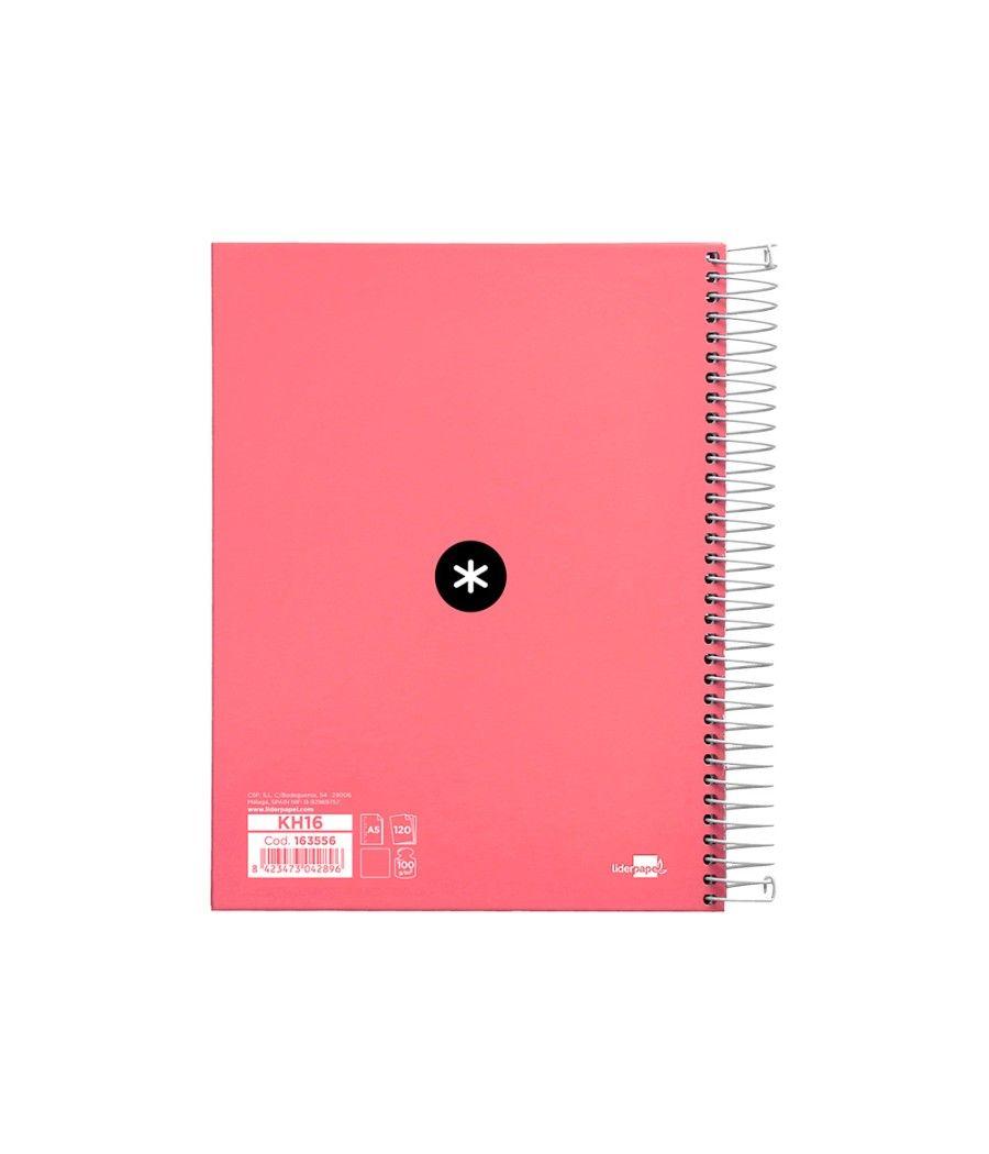 Cuaderno espiral liderpapel a5 micro antartik tapa forrada120h 100 gr liso 5 bandas 6 taladros color coral