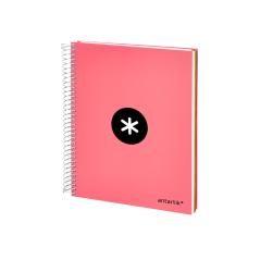 Cuaderno espiral liderpapel a5 micro antartik tapa forrada120h 100 gr liso 5 bandas 6 taladros color coral