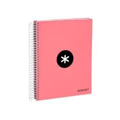 Cuaderno espiral liderpapel a5 micro antartik tapa forrada120h 100 gr liso 5 bandas 6 taladros color coral