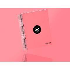 Cuaderno espiral liderpapel a5 micro antartik tapa forrada120h 100 gr liso 5 bandas 6 taladros color coral