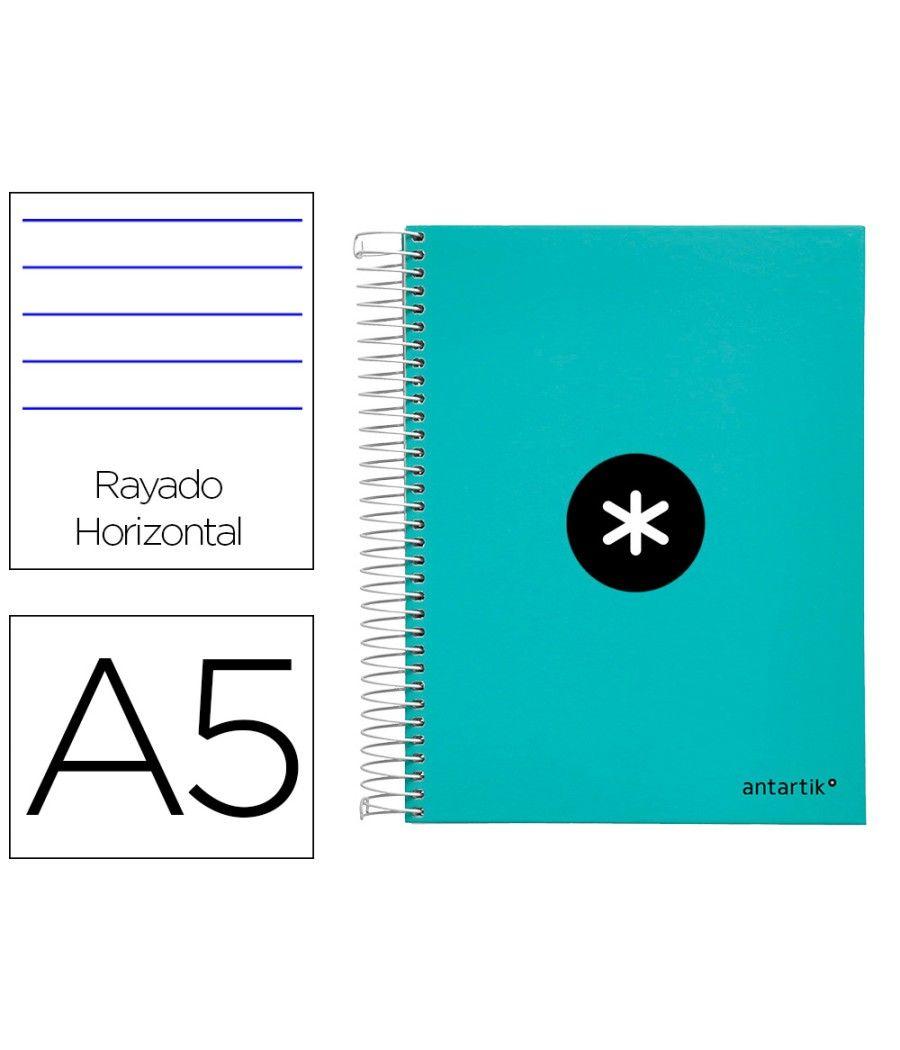 Cuaderno espiral liderpapel a5 micro antartik tapa forrada120h 100 gr horizontal 5 banda6 taladros color menta