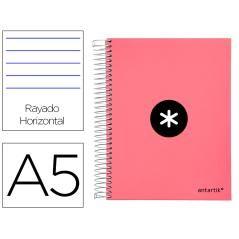 Cuaderno espiral liderpapel a5 micro antartik tapa forrada120h 100 gr horizontal 5 banda6 taladros color coral