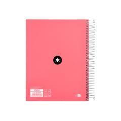 Cuaderno espiral liderpapel a5 micro antartik tapa forrada120h 100 gr horizontal 5 banda6 taladros color coral