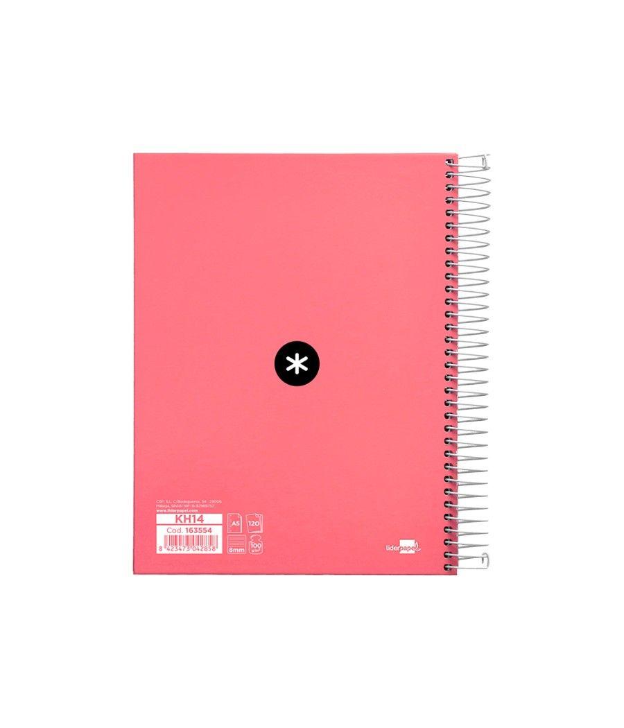 Cuaderno espiral liderpapel a5 micro antartik tapa forrada120h 100 gr horizontal 5 banda6 taladros color coral