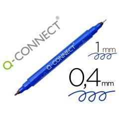 Rotulador q-connect marcador permanente doble punta color azul 0,4 mm y 1 mm pack 10 unidades