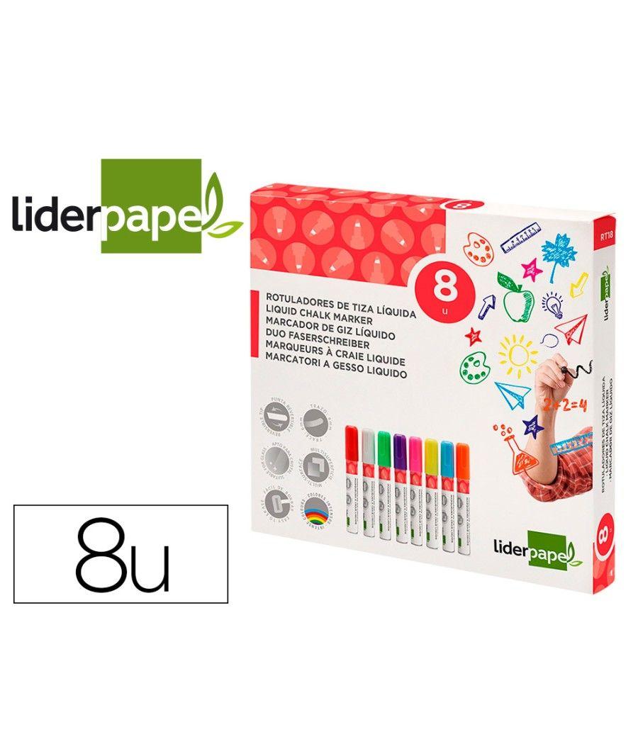 Rotulador liderpapel tiza líquida para cristal punta biselada/redonda trazo 6 mm pack de 8 unidades colores