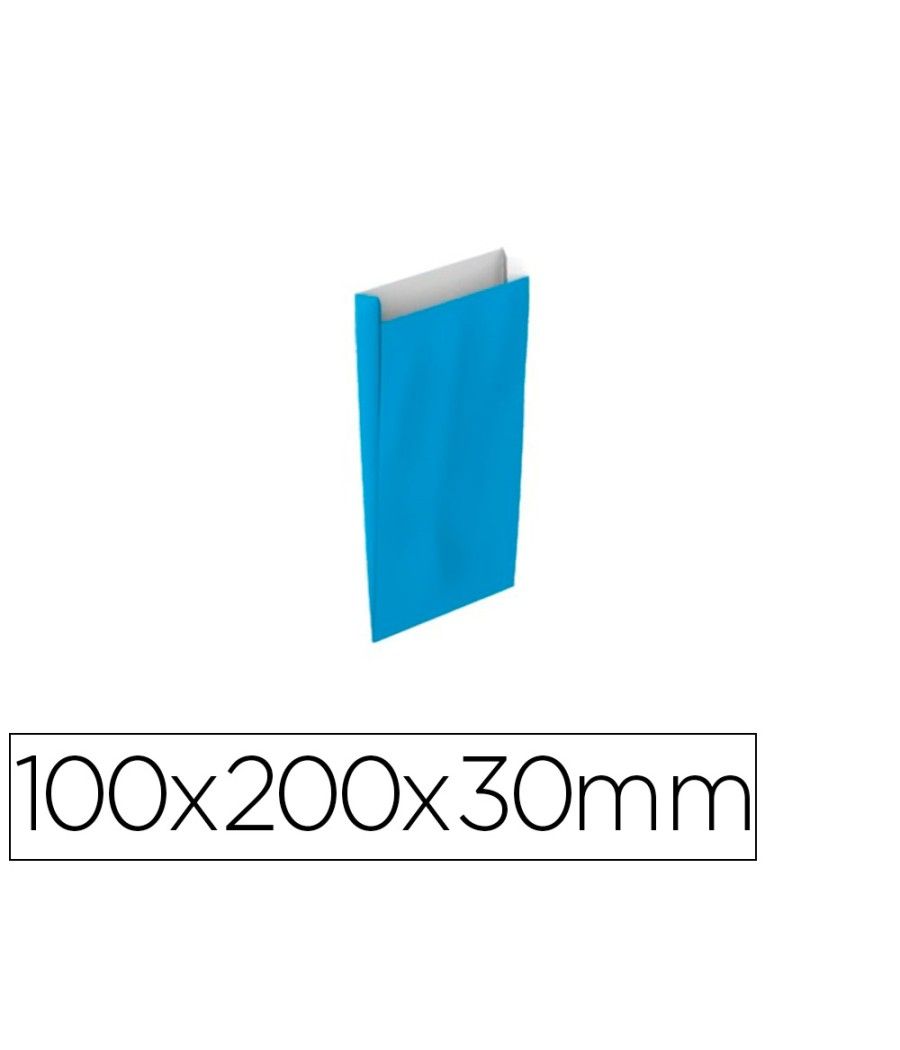 Sobre papel basika celulosa celeste con fuelle xxs 100x200x30 mm paquete de 25 unidades