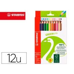 Lápices de colores stabilo green colors con certificado fsc estuche cartón de 12 unidades colores surtidos