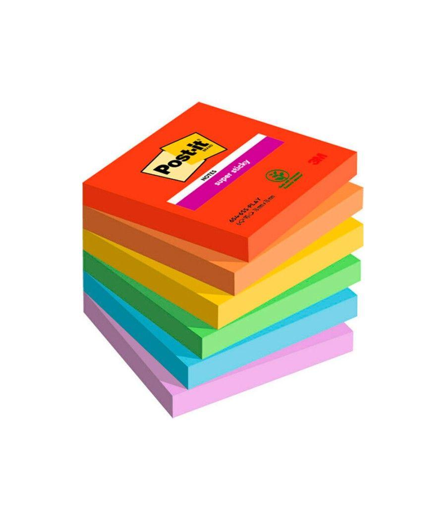 Bloc de notas adhesivas quita y pon post-it super sticky playful 76x76 mm 90 hojas 100% pefc pack de 6 unidades