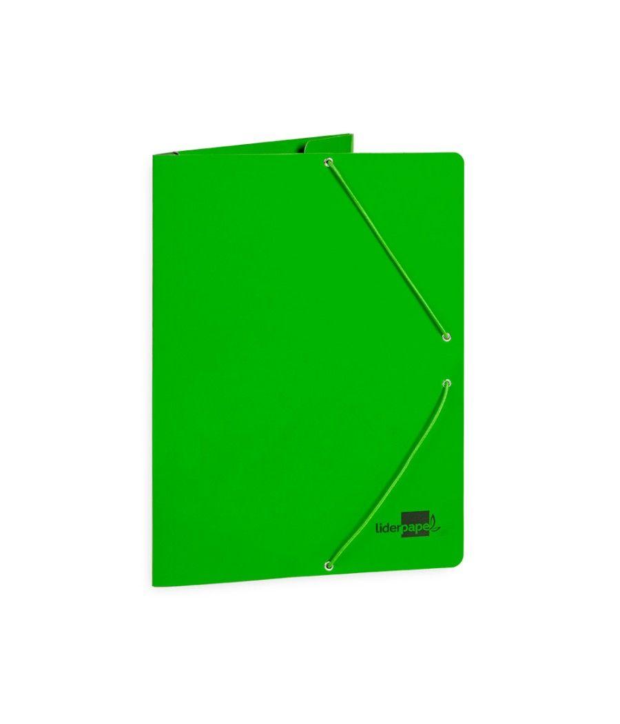 Carpeta liderpapel gomas folio 3 solapas cartón plastificado color verde pack 10 unidades