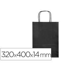 Bolsa papel q-connect celulosa negro l con asa retorcida 320x400x14 mm pack 25 unidades