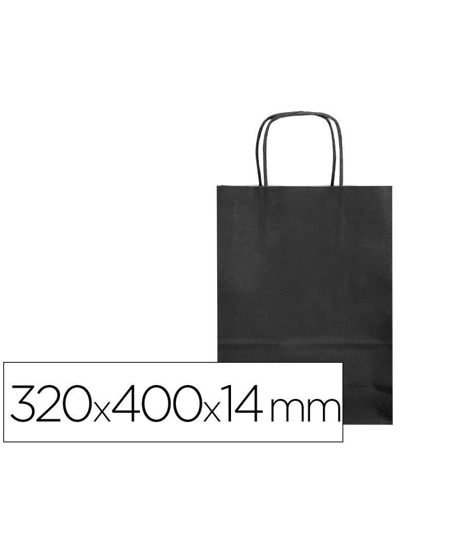 Bolsa papel q-connect celulosa negro l con asa retorcida 320x400x14 mm pack 25 unidades