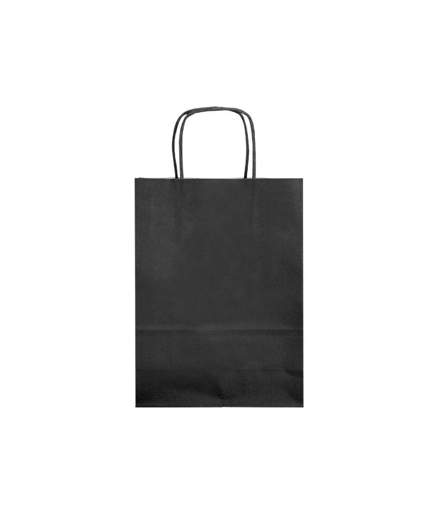 Bolsa papel q-connect celulosa negro l con asa retorcida 320x400x14 mm pack 25 unidades