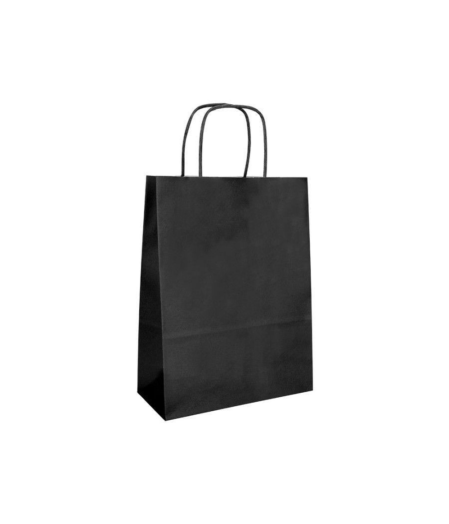 Bolsa papel q-connect celulosa negro l con asa retorcida 320x400x14 mm pack 25 unidades